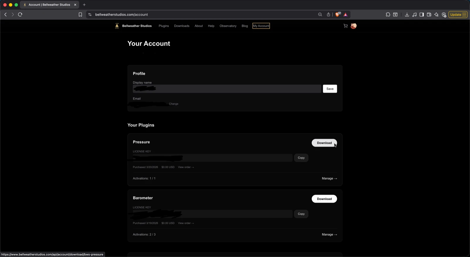 Download link on a product page or purchase email